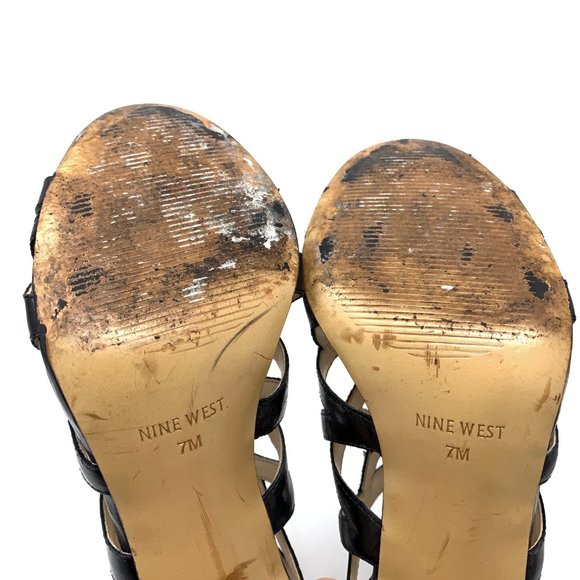 Nine West Leather Lace Up Caged Strap Heels Sz 7 - Picture 8 of 8